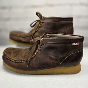CLARKS BEESWAX WALLABEE BOOTS MENS 9.5 DARK BROWN LEATHER EUC